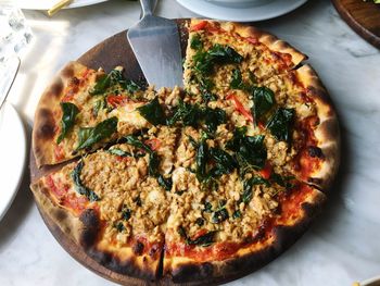 Close-up of pizza on table