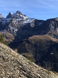 Scenic view of snowcapped mountains against sky
