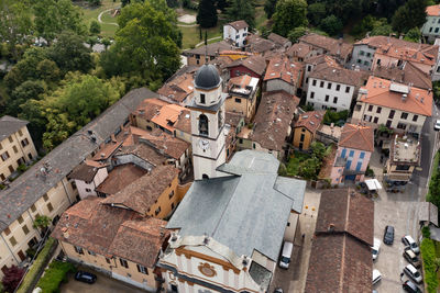 High angle view of buildings in town