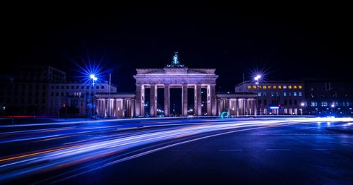 Light trails on road at night