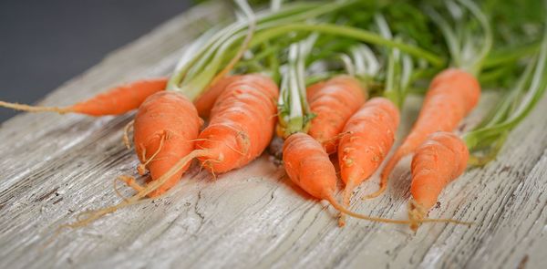 Close-up of carrots on table