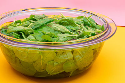 High angle view of vegetables in bowl on table