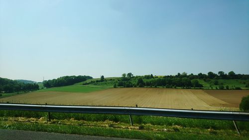 Scenic view of field against clear sky