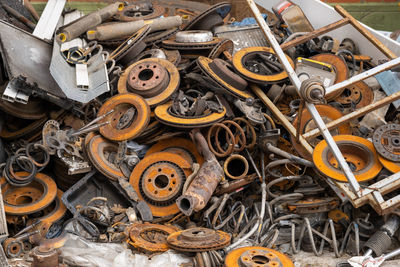 High angle view of abandoned machinery