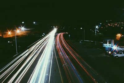 Light trails on road at night