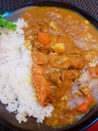 High angle view of meal served in bowl