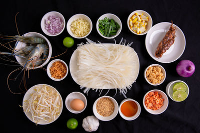 High angle view of breakfast on table