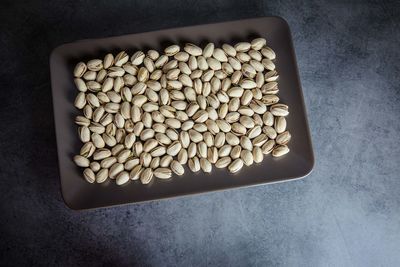 High angle view of bread in bowl on table