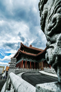 Statue of temple against building