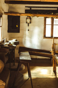 Empty old chairs and tables in a small country house