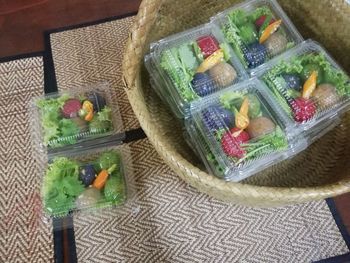 High angle view of fruits in container