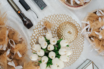 High angle view of food on table