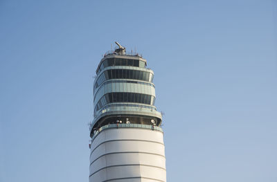 Low angle view of lighthouse against clear sky