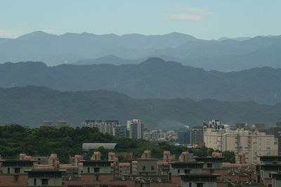 High angle view of townscape against sky