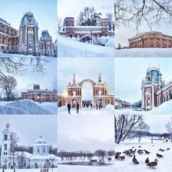 Buildings in city during winter