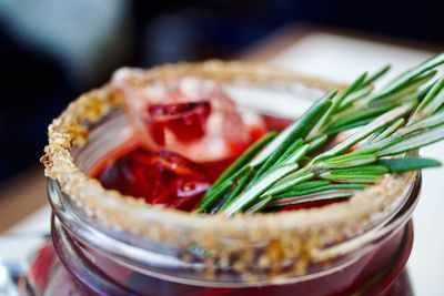 Close-up of rosemary in jar