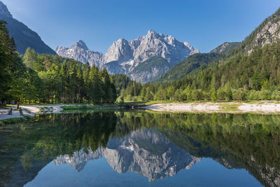 Scenic view of mountain lake and mountains 