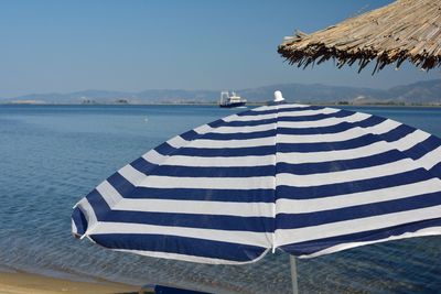 Scenic view of beach against clear blue sky