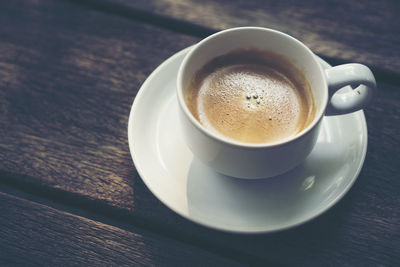 High angle view of coffee on table