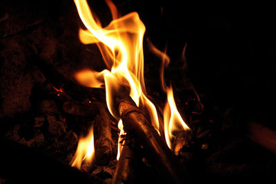 Close-up of fire in the dark