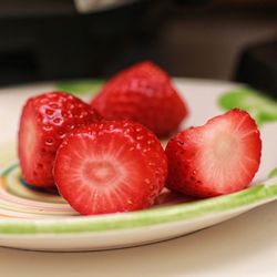 High angle view of fruits in bowl on table