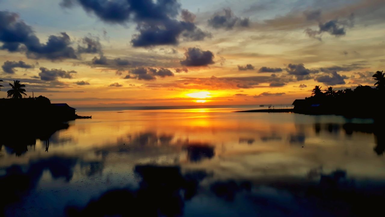 sky, sunset, water, cloud - sky, reflection, scenics - nature, beauty in nature, tranquility, tranquil scene, orange color, silhouette, idyllic, nature, lake, no people, non-urban scene, outdoors, waterfront