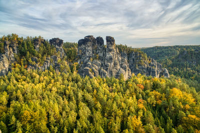 View at saxon switzerland, elbe sandstone mountains with nice clouds, germany