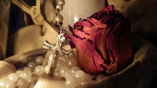 Close-up of decorations on table
