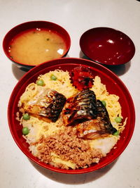 High angle view of food in plate