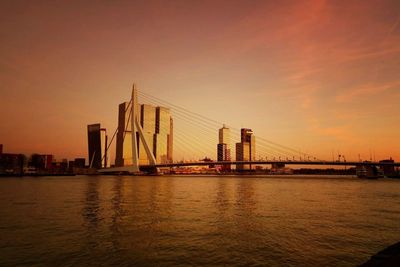Suspension bridge at sunset