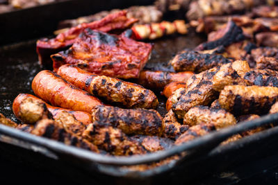 Close-up of food on barbecue grill