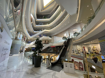 High angle view of escalator in shopping mall