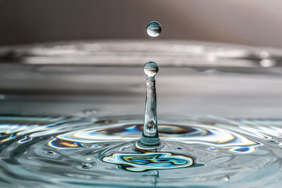 Close-up of drop falling on water surface