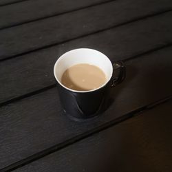 High angle view of coffee on table