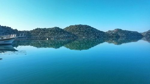 Scenic view of calm lake against clear sky