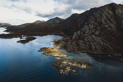 Sund road access in lofoten islands from aerial view