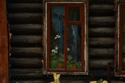 Closed wooden door of house