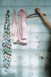 Full frame shot of child hanging on wall