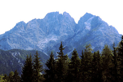 Scenic view of mountains against sky during winter