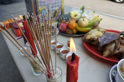 High angle view of vegetables on table