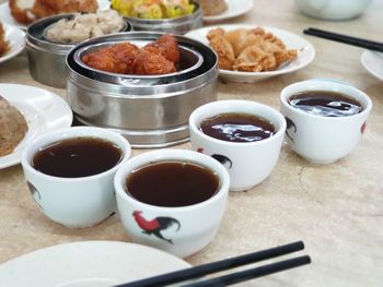 High angle view of food on table