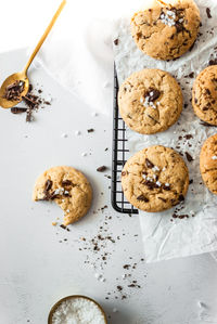 High angle view of cookies on table