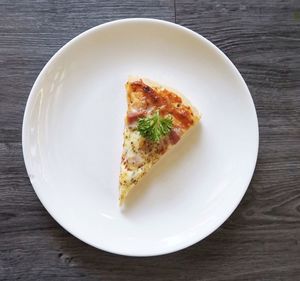 High angle view of breakfast in plate on table