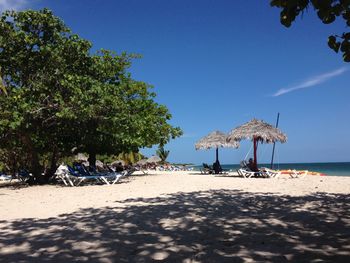 Scenic view of beach against clear sky