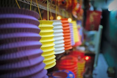 Colorful lanterns hanging in store