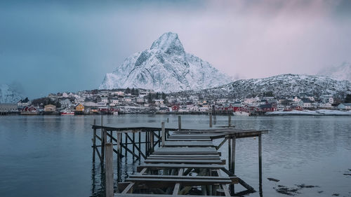 Scenic view of snowcapped mountains against sky