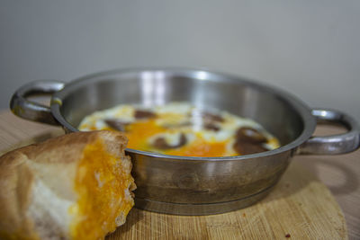 Close-up of ice cream in bowl on table