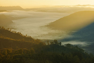 Scenic view of mountains against sky during sunset