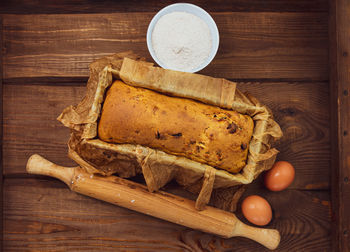 High angle view of breakfast on table