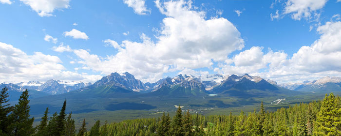 Panoramic view of snowcapped mountains against sky